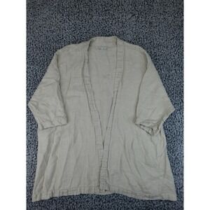 Linenfox Kimono Cardigan Womens L-XL Beige Waffle Weave Open Front Oversized